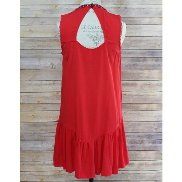 Red Drop Waist Embroidered Dress - Picture 2 of 6